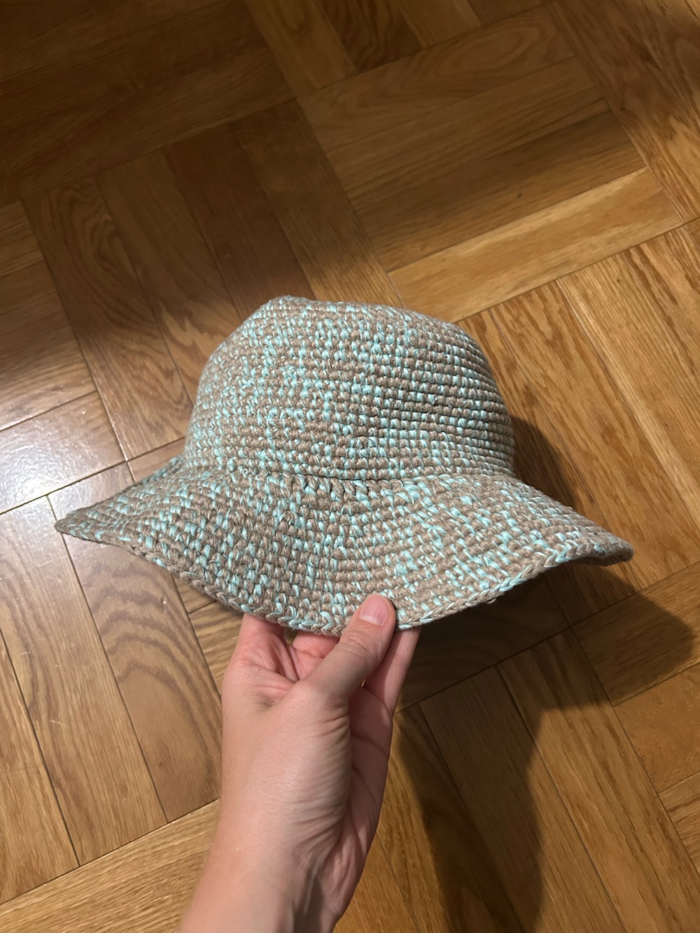 Braided Bucket Hat in Light Blue & Tan